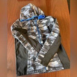 Free Country Blue Fleece Hooded Jacket with Gray Pattern